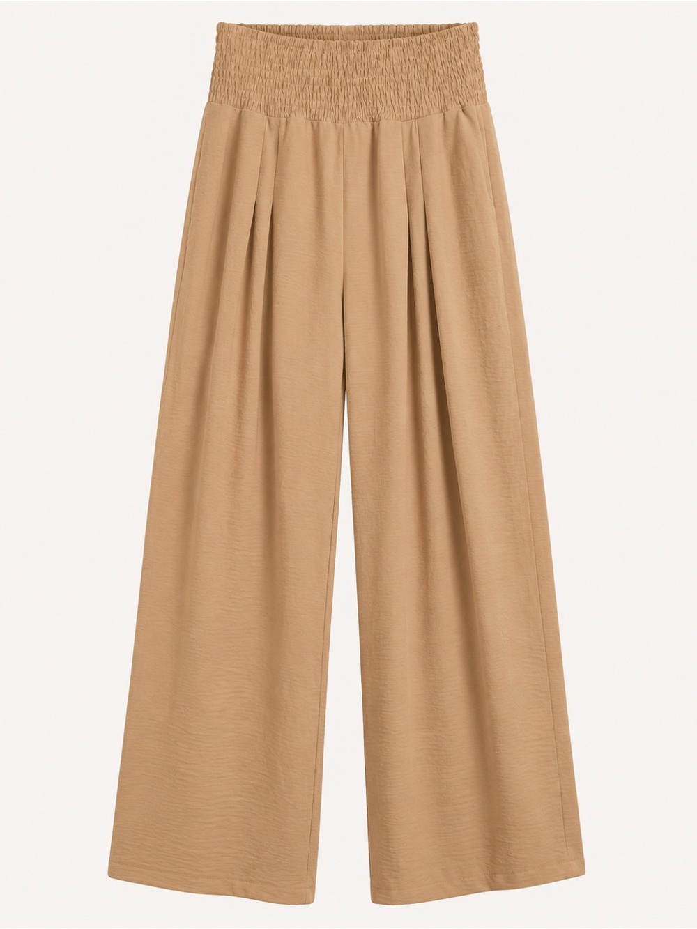SHEIN Tan Smocked-Waist Wide Leg Pants
